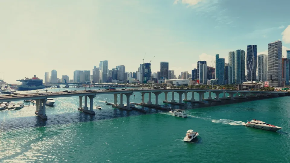 Miami bay and downtown from the water
